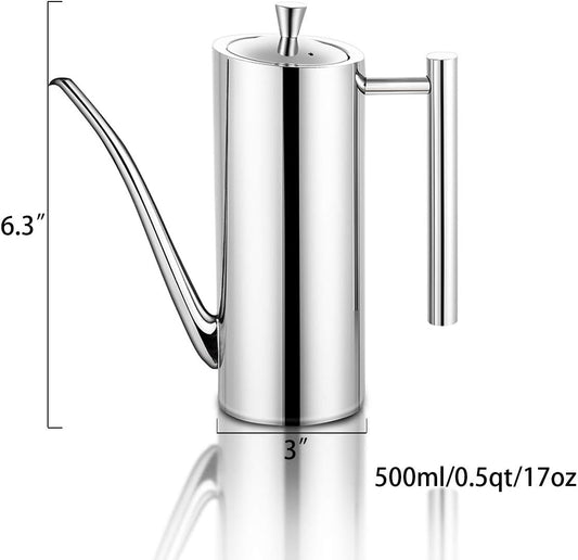 Sumerflos Olive Oil Dispenser Bottle Stainless Steel, 500ml/17oz Drip-Free Pouring Oil Pot Storage Container for Salad and Kitchen Cooking