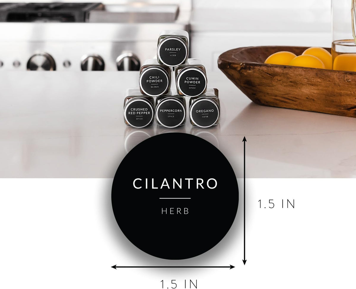 Spice Labels for Glass Jars, 202 Round Preprinted Waterproof Kitchen Spice Labels Stickers, Seasoning Organization Black Pantry Herbs Label for Top Lid, Chalkboard Labels for Spice Jars