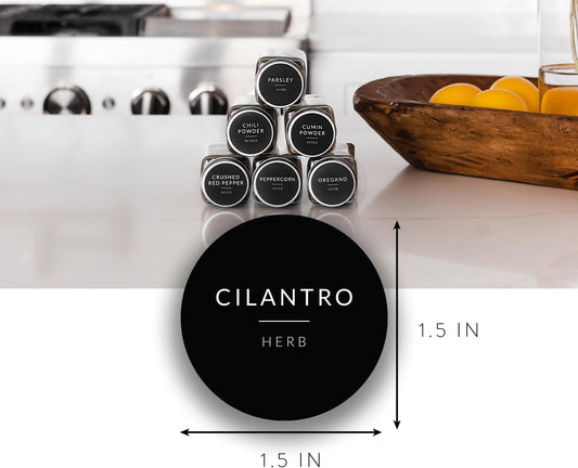 Spice Labels for Glass Jars, 202 Round Preprinted Waterproof Kitchen Spice Labels Stickers, Seasoning Organization Black Pantry Herbs Label for Top Lid, Chalkboard Labels for Spice Jars