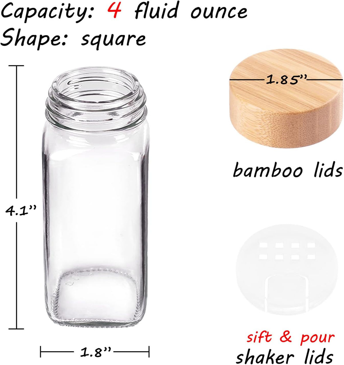 Churboro 24-Pack Empty Glass Spice Jars with Labels, 4 oz, Bamboo Lids