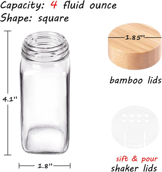 Churboro 24-Pack Empty Glass Spice Jars with Labels, 4 oz, Bamboo Lids