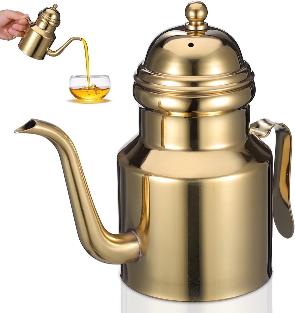 Cabilock Oil Dispenser Vinegar Dispenser Bottle 15.22oz Stainless Steel Oil Can Container with Handle for Kitchen Restaurant Cooking BBQ Golden