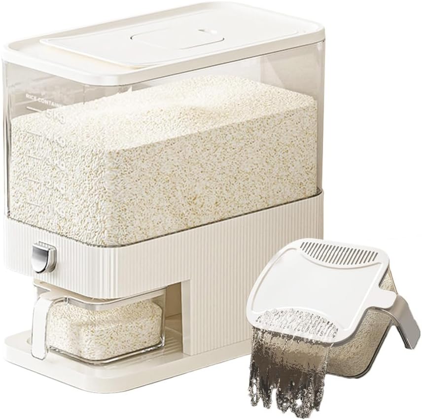 Rice Dispenser,15 Lbs Rice Storage with Measuring Cup and Dial
