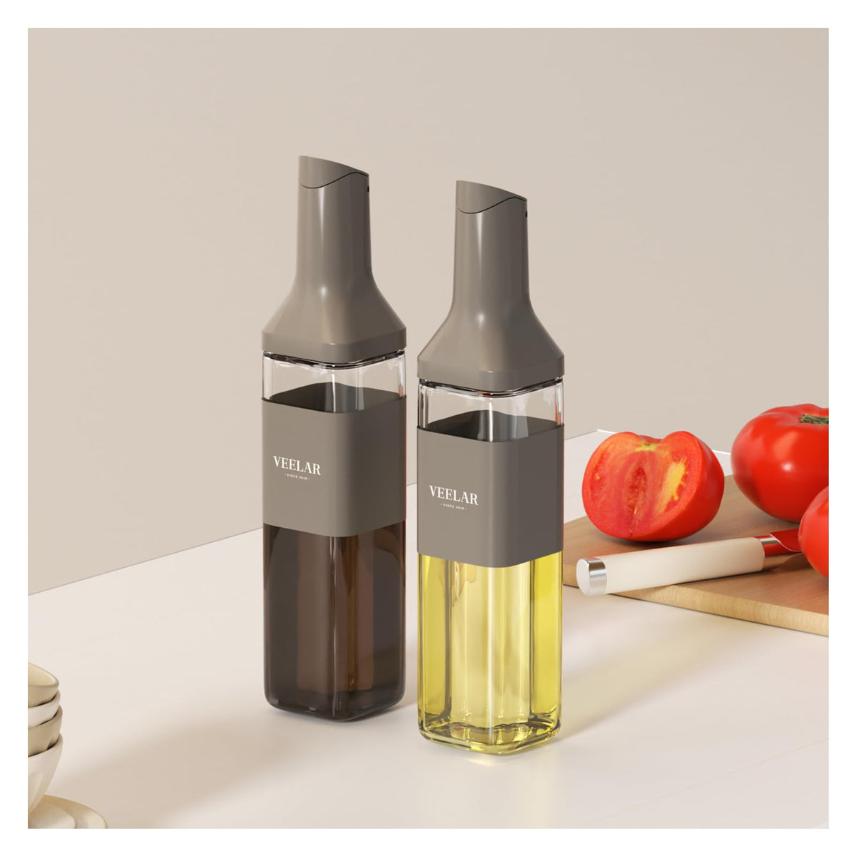 2 Set 550ml Glass Olive Oil Dispenser Bottle(White)