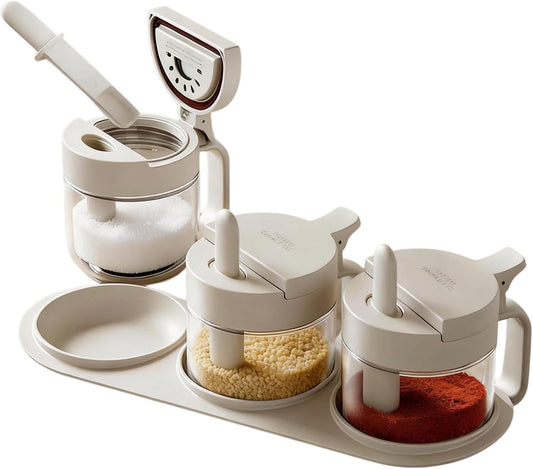 Glass Spice Jars with Spoon, 3 Pcs Spice Containers with Tray