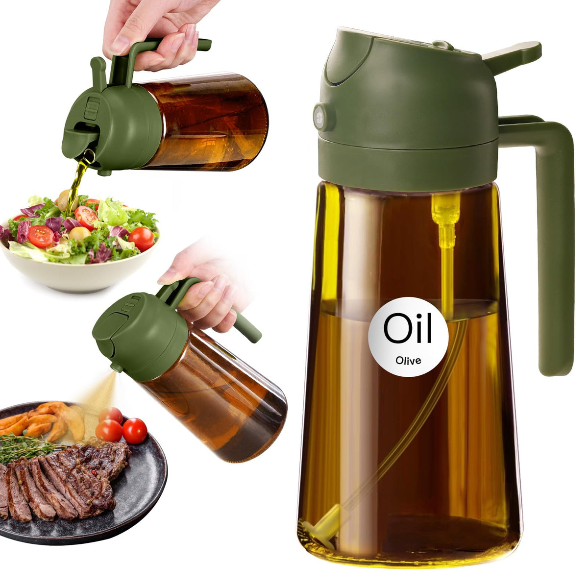 YARRAMATE 2PCS 16oz/470ml Oil Sprayer for Cooking (Black & Green)