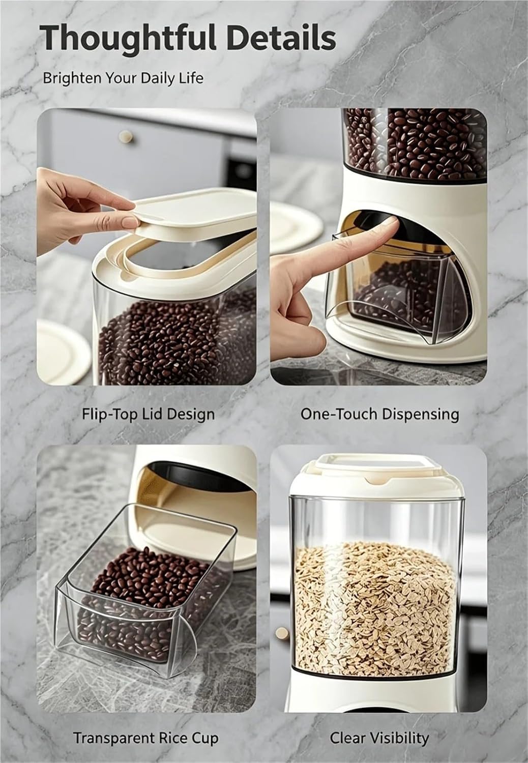 Automatic Rice Dispenser with Measuring Cup - Compact Storage Container