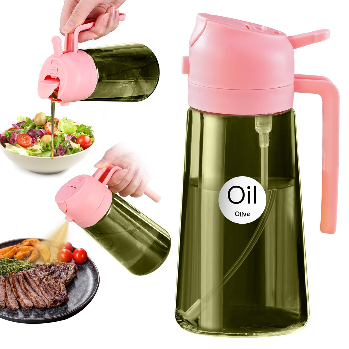 YARRAMATE 16 oz 2-in-1 Dark Glass Olive Oil Sprayer & Dispenser, BlackGreen