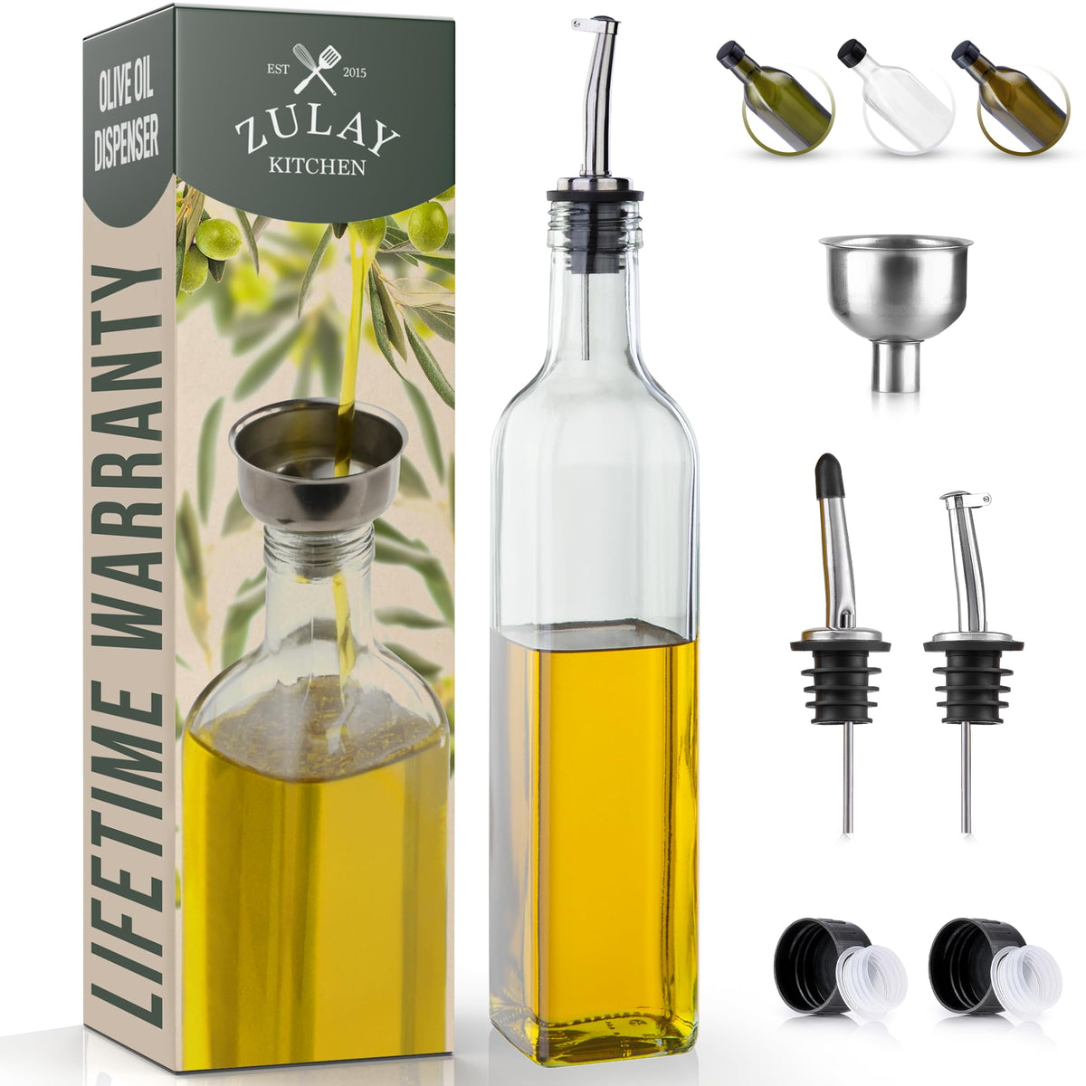 Zulay Kitchen 2 pack 17oz Olive Oil Glass Dispenser Bottle