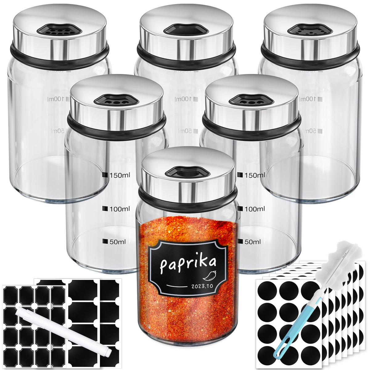 Segarty Spice Jar with Shaker Lids, 3 Pack 6 oz Spice Jars with Adjustable Pour Large Holes for Herbs Grains, Empty Glass Spices Bottles Seasoning Containers Clear Salt Pepper Shakers