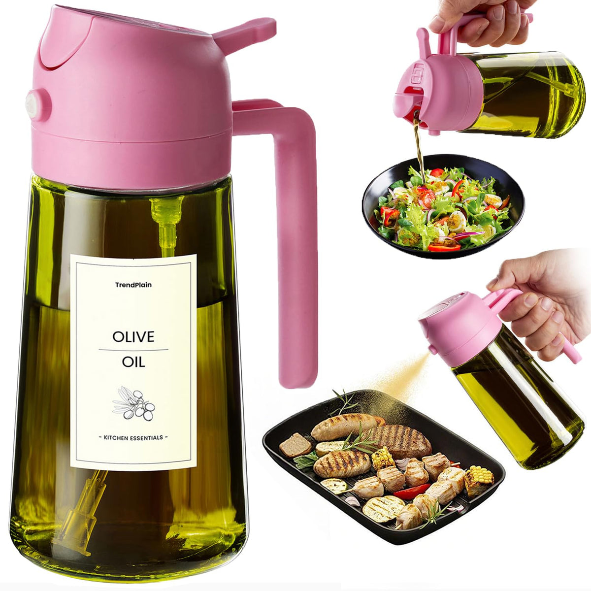 TrendPlain - Original 16oz/470ml Olive Oil Dispenser Bottle for Kitchen Gadgets and Air Fryer Accessories - Olive Oil Sprayer for Cooking w/Stickers - Black