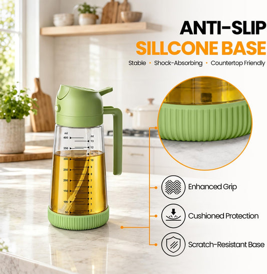 TrendPlain 16oz/470ml Glass Olive Oil Sprayer for Cooking – 2 in 1 Olive Oil Dispenser Bottle for Kitchen Gadgets and Air Fryer Accessories, Salad, BBQ - Green