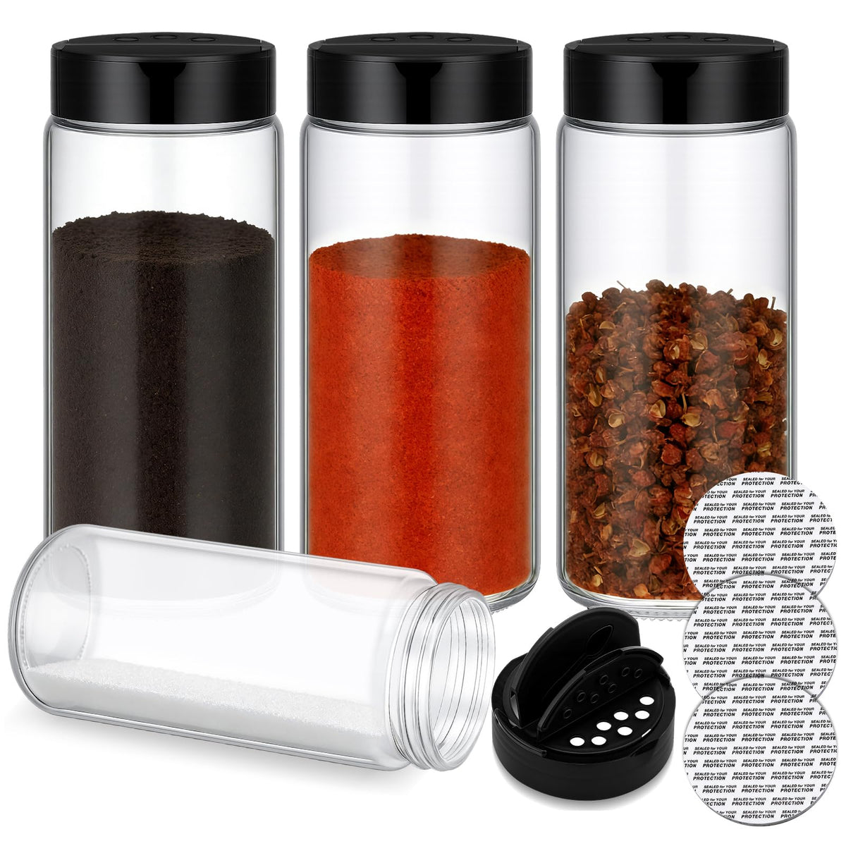 3 Pack 16 oz Glass Spice Jars with Shaker Tops Lids Large Spice Bottle with Lids for Kitchen, Herbs, Sugar, Pantry Herb Salt Pepper Storage (Round)