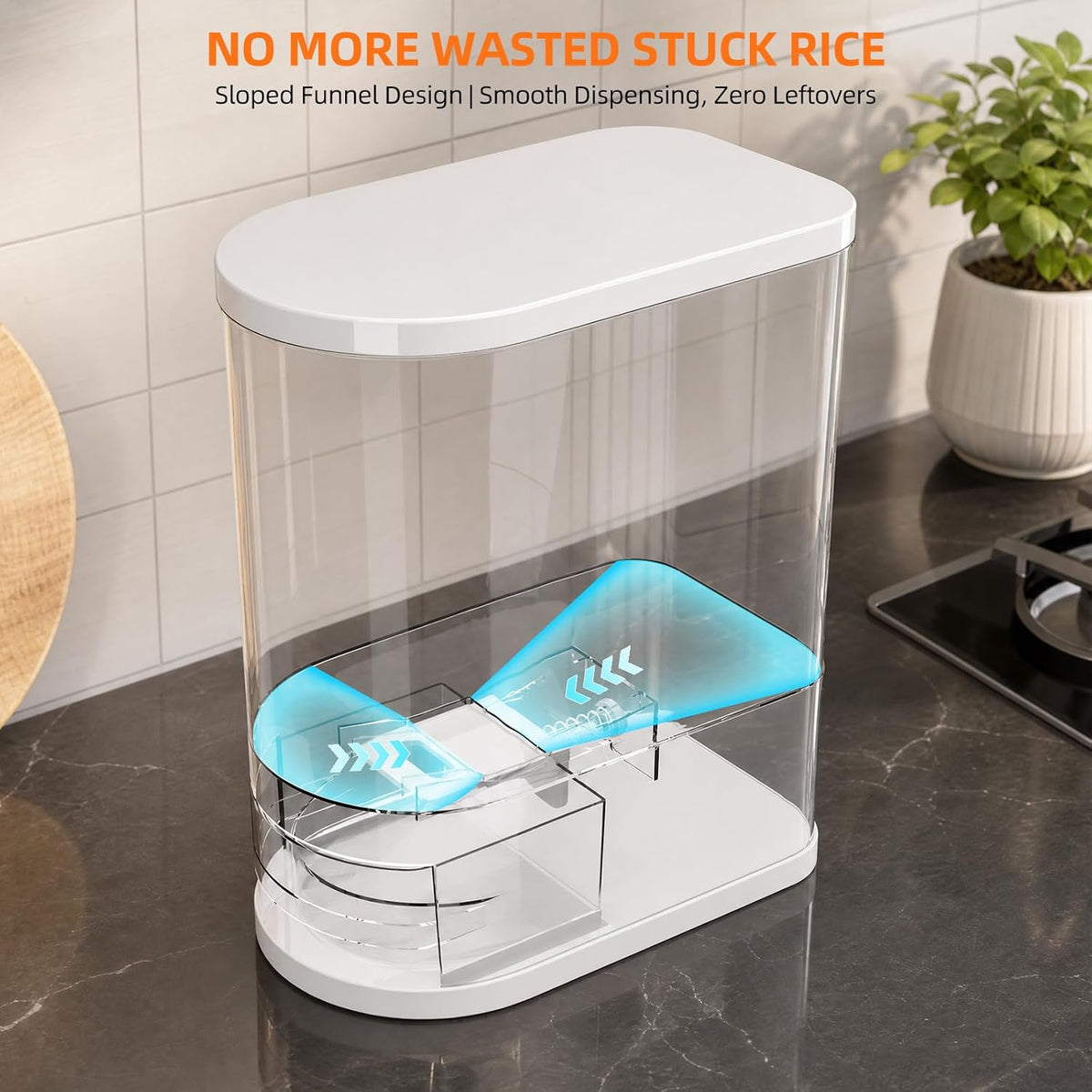 Clear Rice Dispenser with Measuring Cup, 22 Lbs