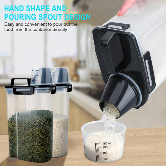 Uppetly Rice Airtight Dry Food Storage Containers, BPA Free Plastic Storage Bin Dispenser with Pourable Spout, Measuring cup for Cereal, Flour and Baking Supplies, Include a Stainless Steel Whisk