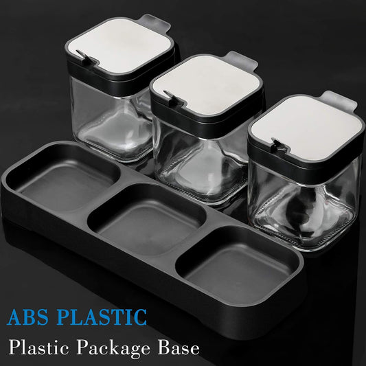 Mlici 3 Pack Condiment Jars, Spice Containers with Lids and Spoons, Black