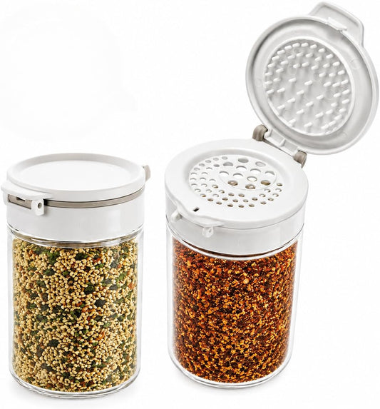 2-Pack Anti‑Clog Glass Spice Shakers w/Cleaning Pins, Seasoning Jars