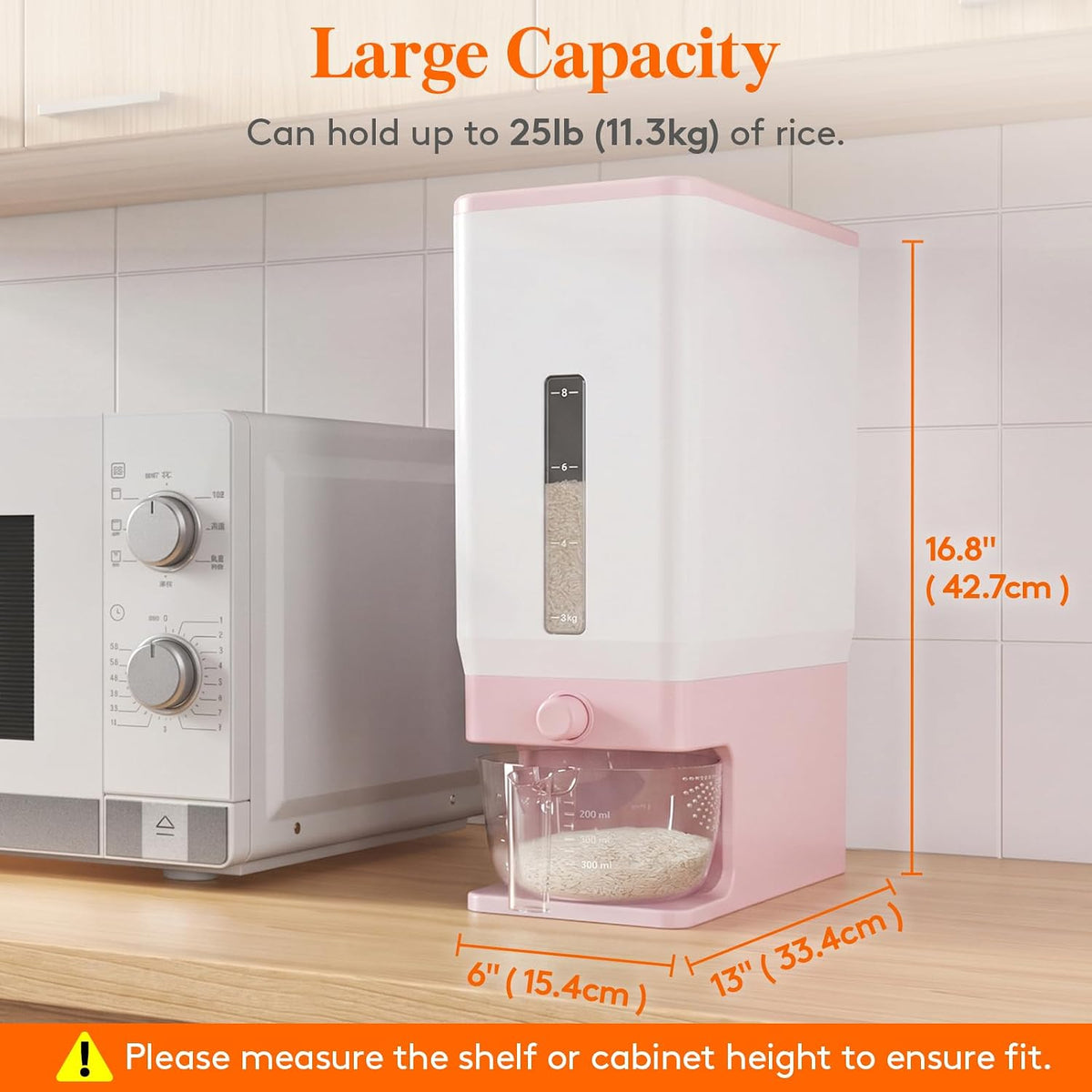 Lifewit Rice Container 28 Lbs, One-Press Dispenser with Measuring Cup