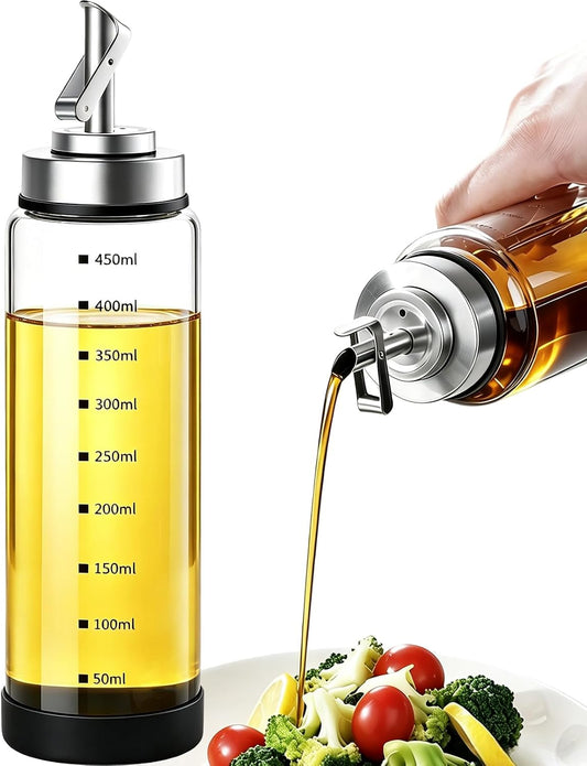 Glass Olive Oil Dispenser Bottle with Auto-Opening Lid, 17 Oz