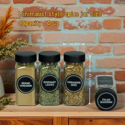 24 Spice Jars with Label, Glass Spice Bottles With Shaker Lids