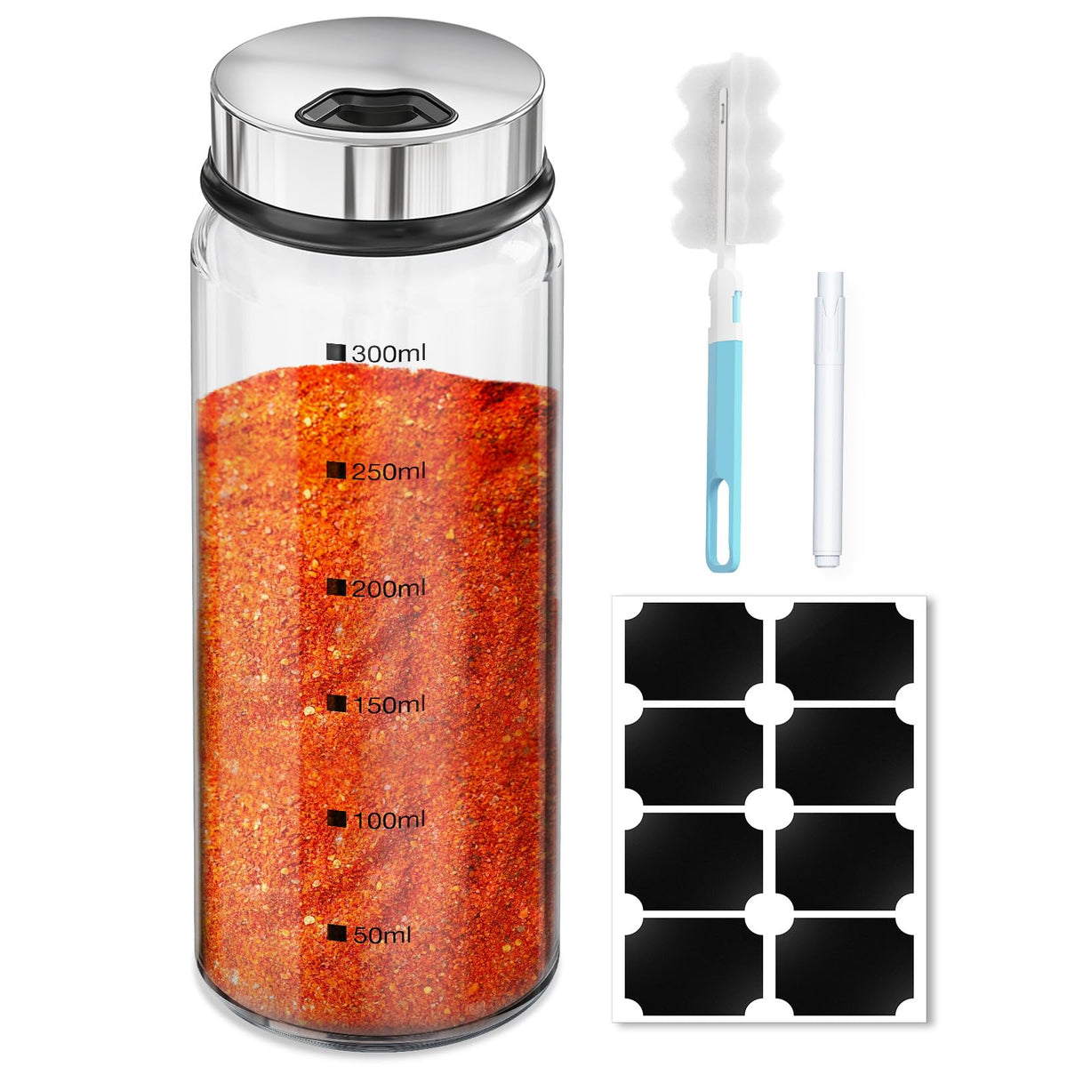 Segarty Spice Jar with Shaker Lids, 3 Pack 6 oz Spice Jars with Adjustable Pour Large Holes for Herbs Grains, Empty Glass Spices Bottles Seasoning Containers Clear Salt Pepper Shakers