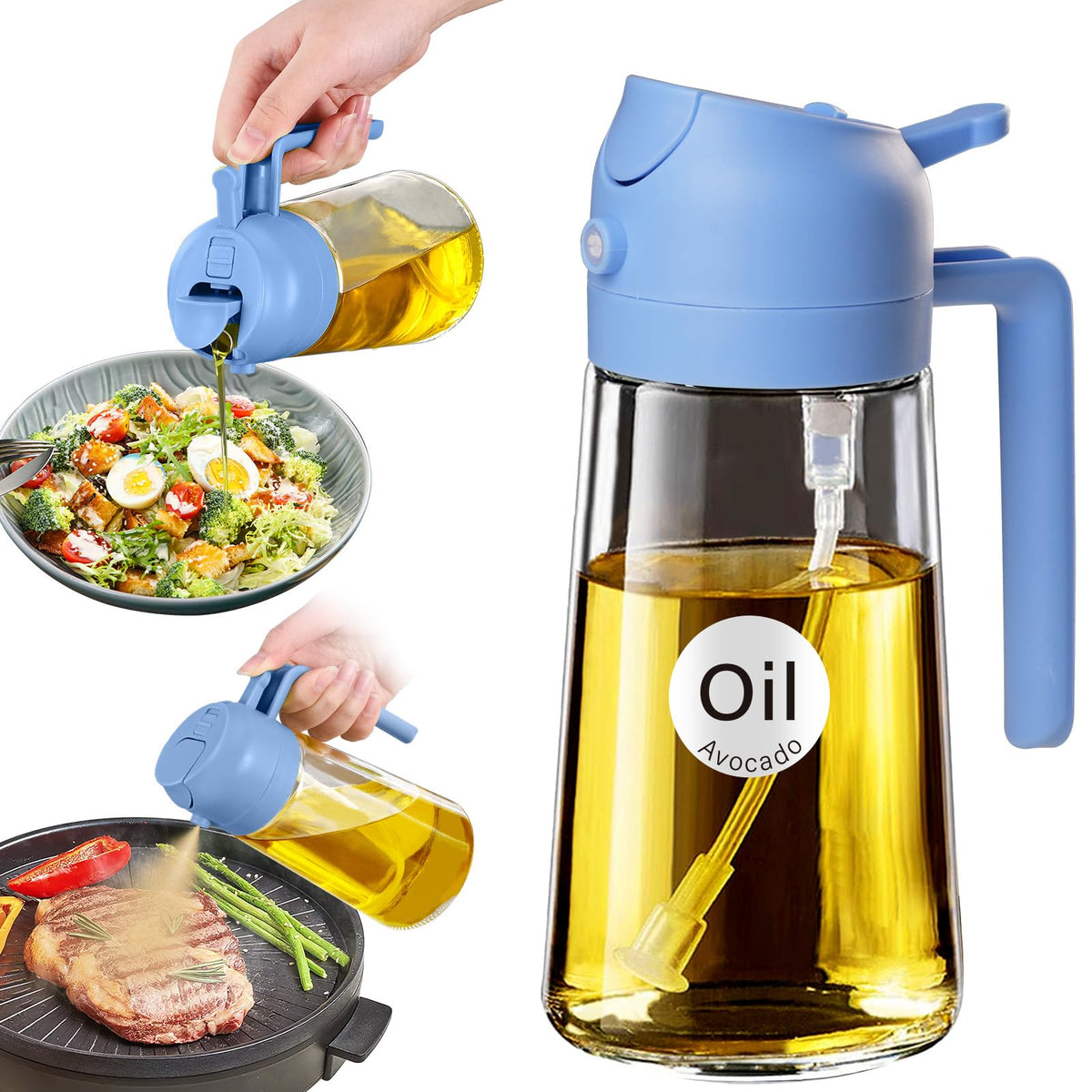 YARRAMATE 16 oz 2-in-1 Glass Olive Oil Sprayer for Cooking, Black