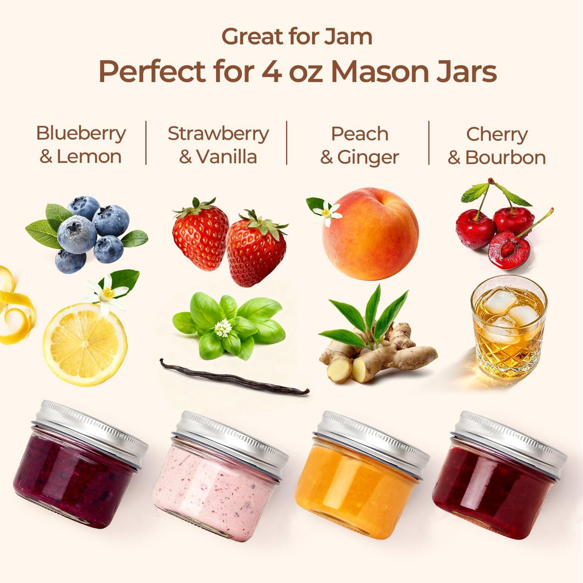 ComSaf Mini Mason Jars 4 oz, 8 Pack Regular Mouth Glass Jars with Lids