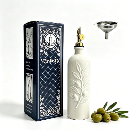 20 Oz Ceramic Olive Oil Dispenser Bottle with Spout & Funnel