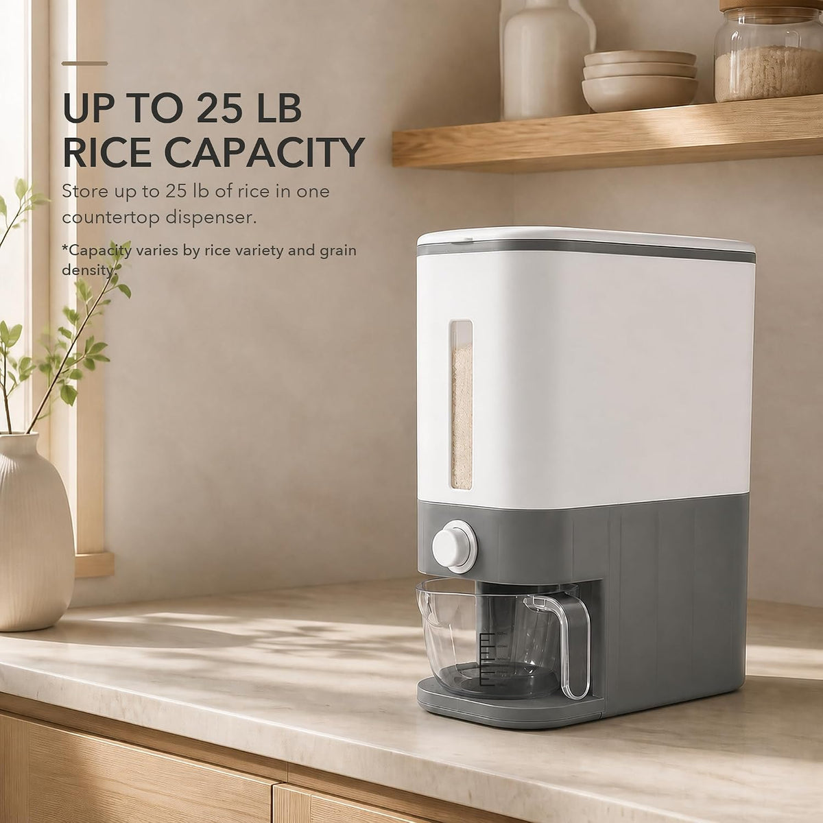 Proarea Thicker Rice Dispenser Rice Container 25 Lbs with Measuring Cup