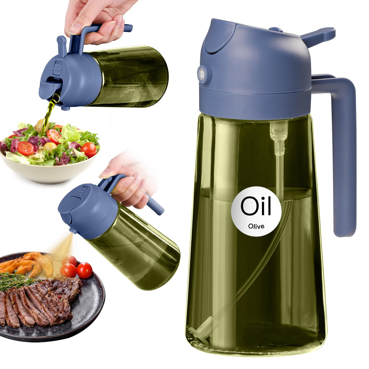 YARRAMATE 16 oz Dark Glass Olive Oil Sprayer & Dispenser, 2-in-1, Black