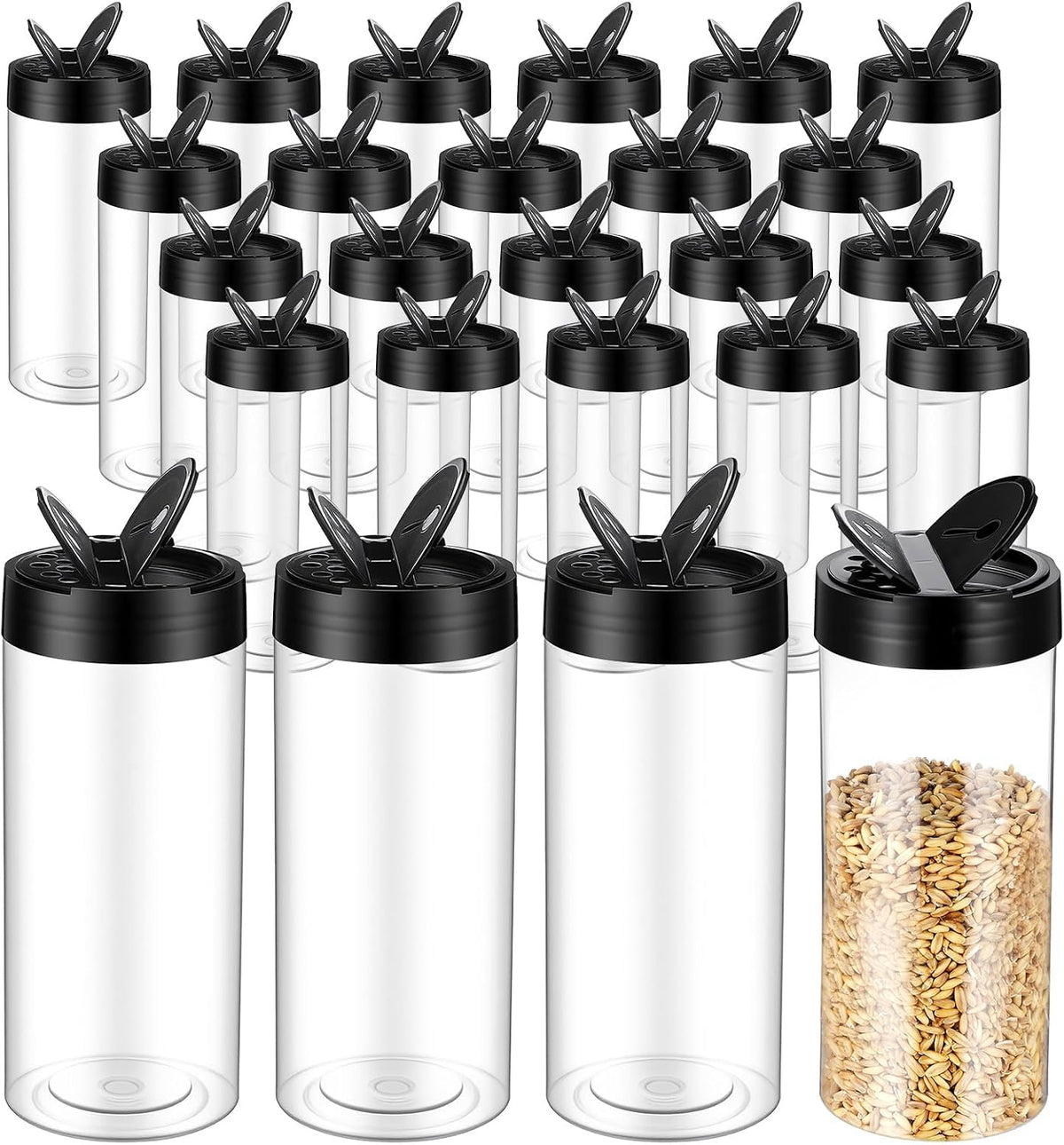 21pcs 16 oz Plastic Spice Jars with Shaker Lids,Clear Black Spice Bottles Containers,Reusable Seasoning Jars for Kitchen Storing and Dispensing