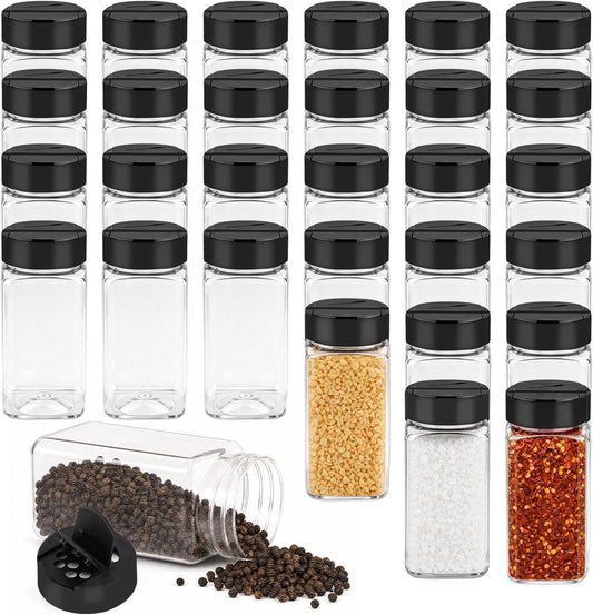 9oz Square Plastic Spice Jars with Shaker Lids, 30 Pack Food Grade PET Spice Containers, Reusable Empty Spice Bottles for Kitchen Seasoning Storage