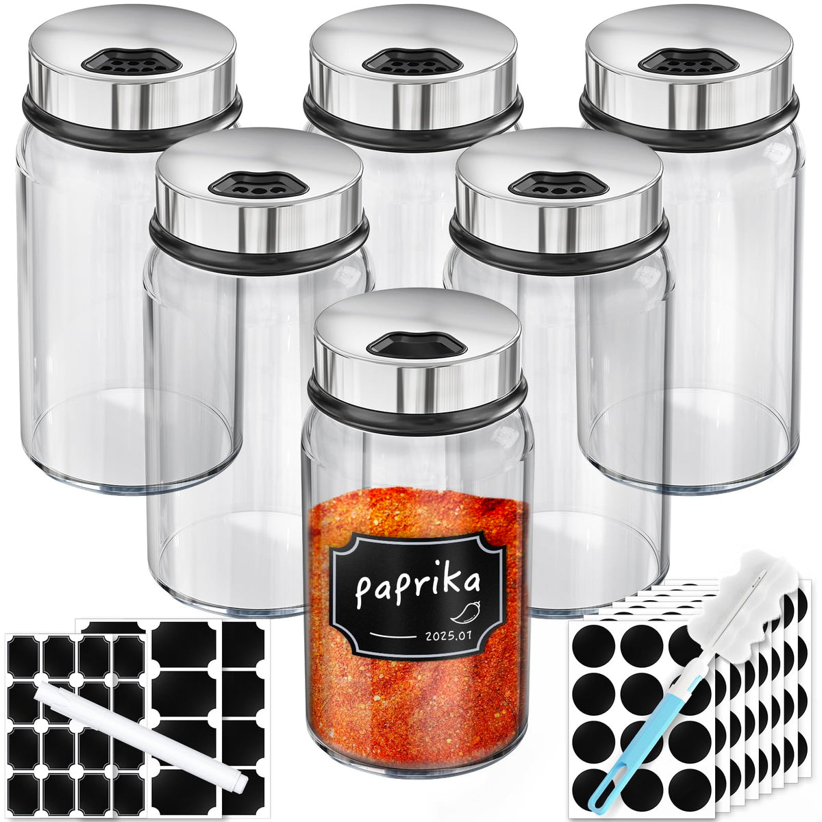 Segarty Spice Jar with Shaker Lids, 3 Pack 6 oz Spice Jars with Adjustable Pour Large Holes for Herbs Grains, Empty Glass Spices Bottles Seasoning Containers Clear Salt Pepper Shakers