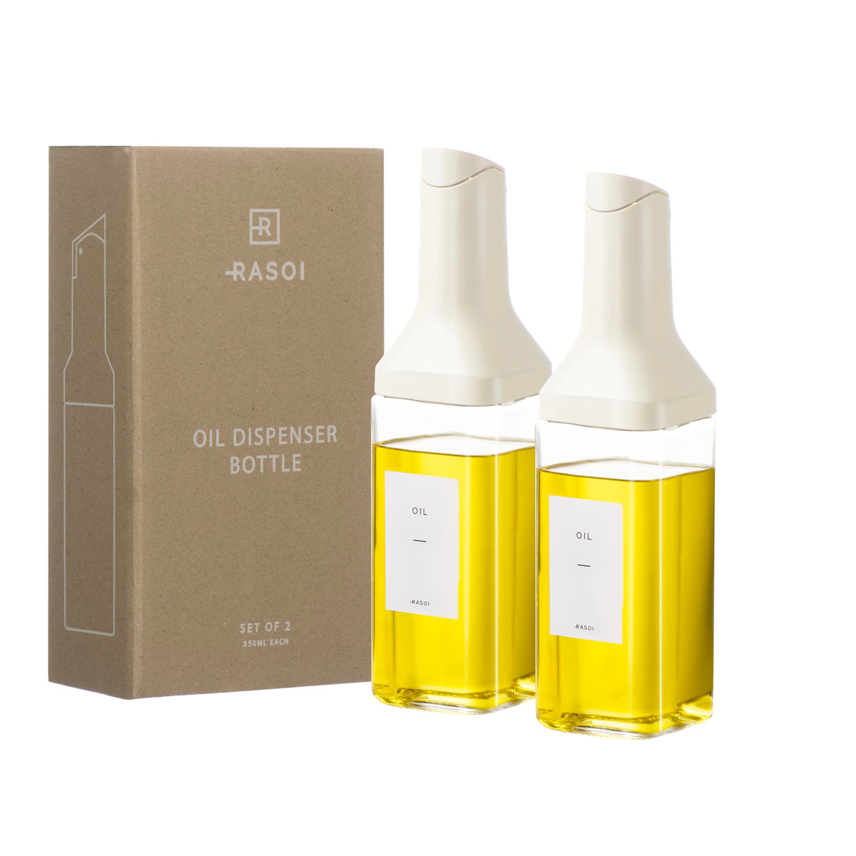 Oil Dispenser Bottle – Set of 2 17oz/500ml Oil and Vinegar Dispenser - Drip-Free Spout Glass Oil Dispenser – Kitchen Oil Dispenser with Automatic Pouring Lid - Olive Oil Bottle for Cooking