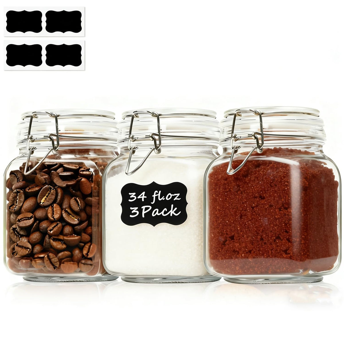 ComSaf Square Small Glass Spice Jars with Airtight Lids 4 oz 6 Pack Pantry