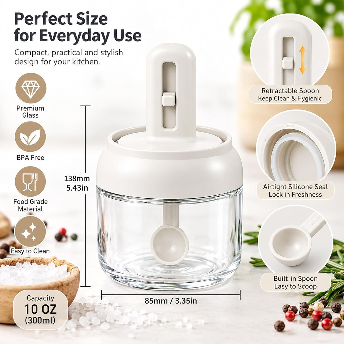 Glass Salt Cellar Set with Lids, Spoons & Tray, 3 Pack, 10 oz
