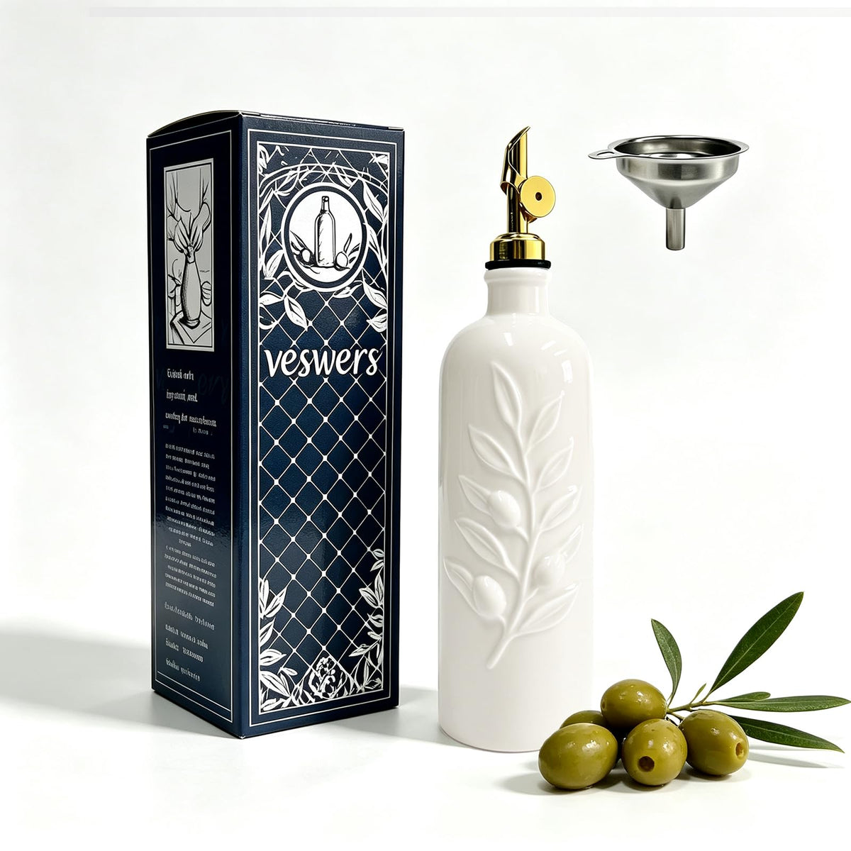 20 Oz Ceramic Olive Oil Dispenser Bottle with Spout & Funnel