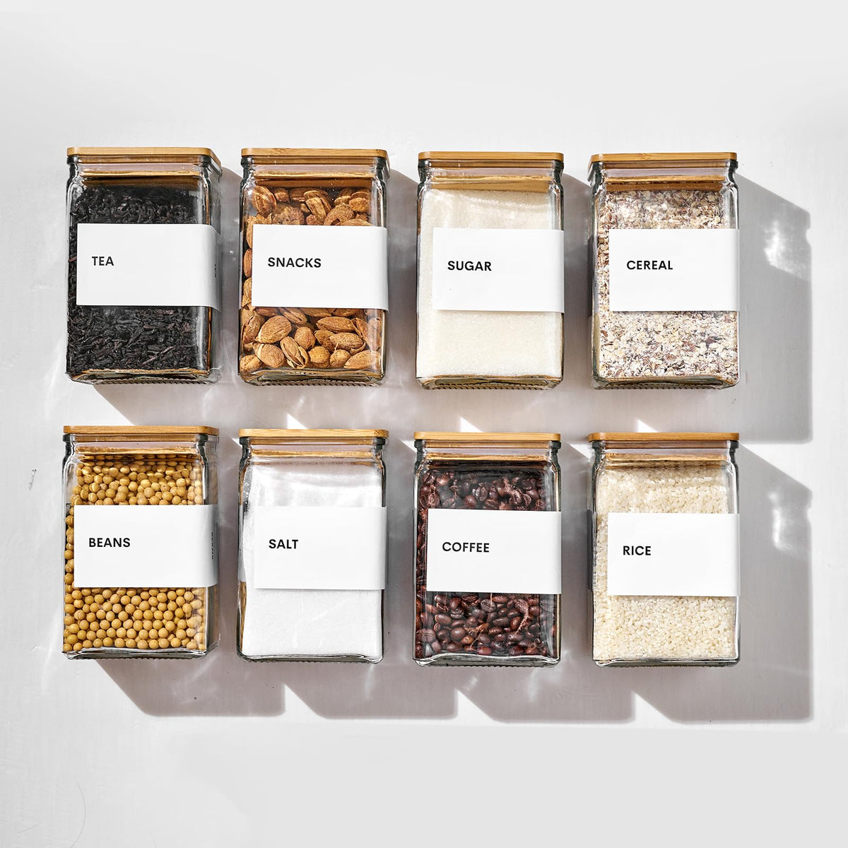 Glass Spice Jars with Bamboo Lid, 4oz Square Spice Containers for Pantry Organization, Seasoning Bottles with Labels, Spoons, Funnel for Salt Sugar