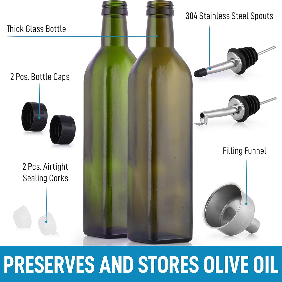 Zulay Kitchen 2 pack 17oz Olive Oil Glass Dispenser Bottle