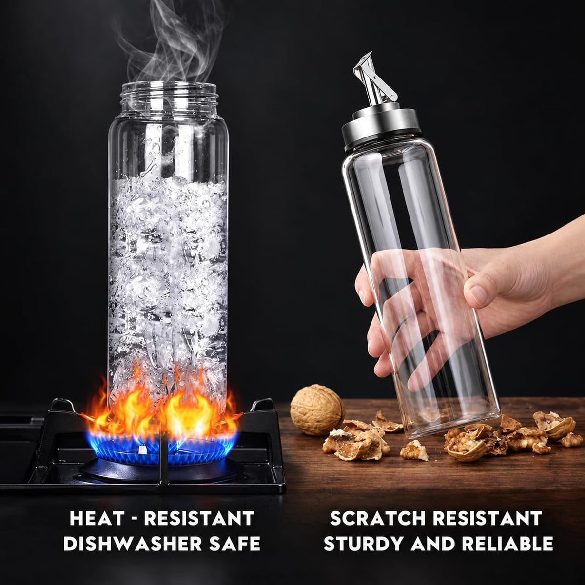 Glass Olive Oil Dispenser Bottle for Kitchen 17 oz Leakproof & Shatterproof