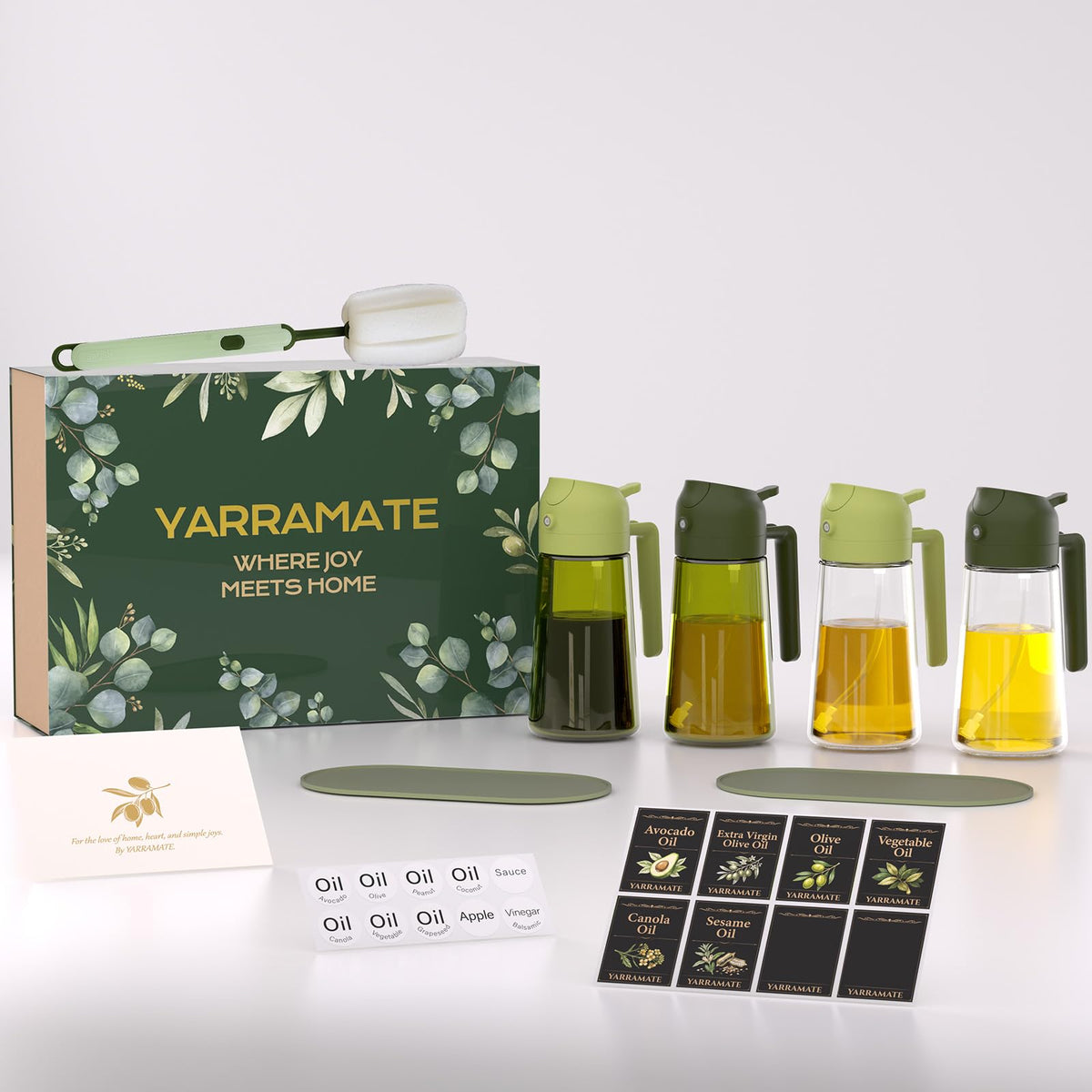 YARRAMATE 16 oz 2-in-1 Glass Olive Oil Sprayer for Cooking, Black