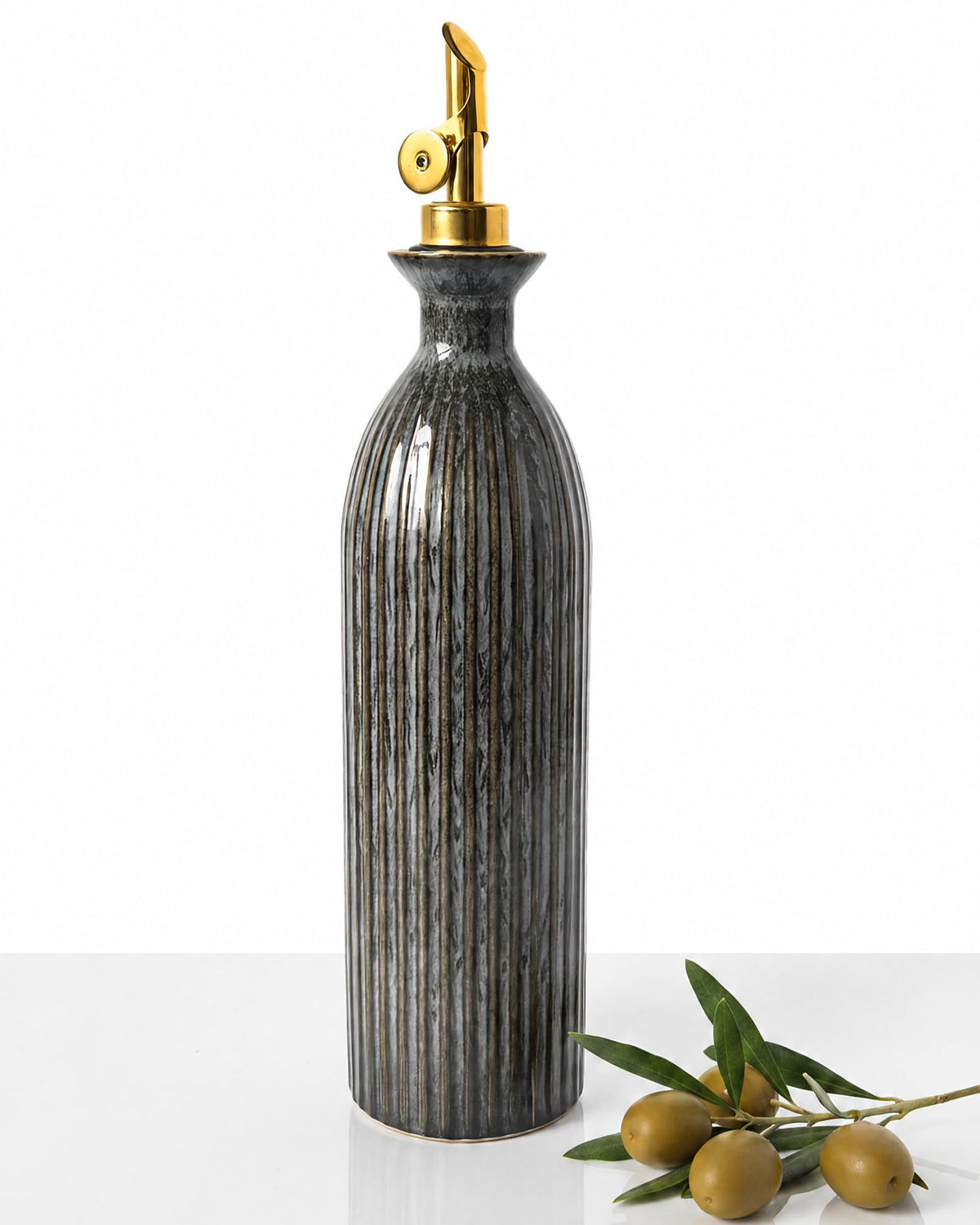 Ceramic Olive Oil Dispenser Bottle with Pourer for Kitchen, 18 oz, white
