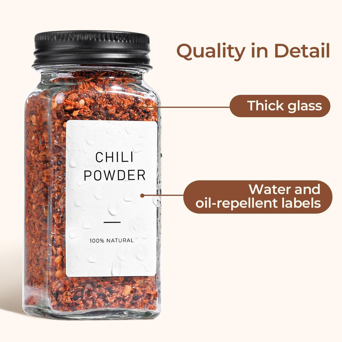 ComSaf Glass Spice Jars with Labels 4 oz 6 Pack Small Square