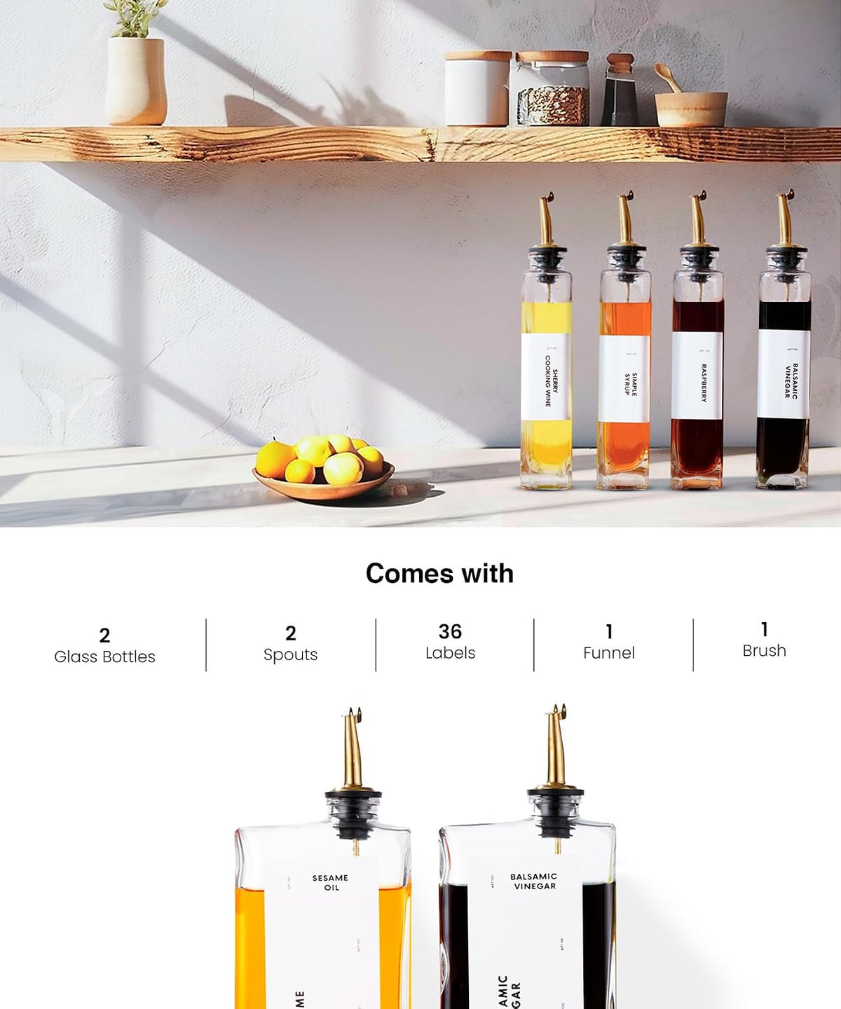 APT 1101 Olive Oil Dispenser for Kitchen, Cooking Oil and Vinegar Dispenser Set, Olive Oil Bottle, Soy sauce dispenser, coffee syrup bottles with stainless steel pourers