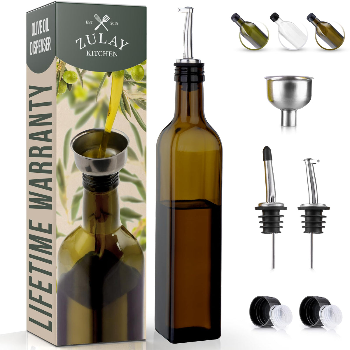 Zulay Kitchen 2 pack 17oz Olive Oil Glass Dispenser Bottle