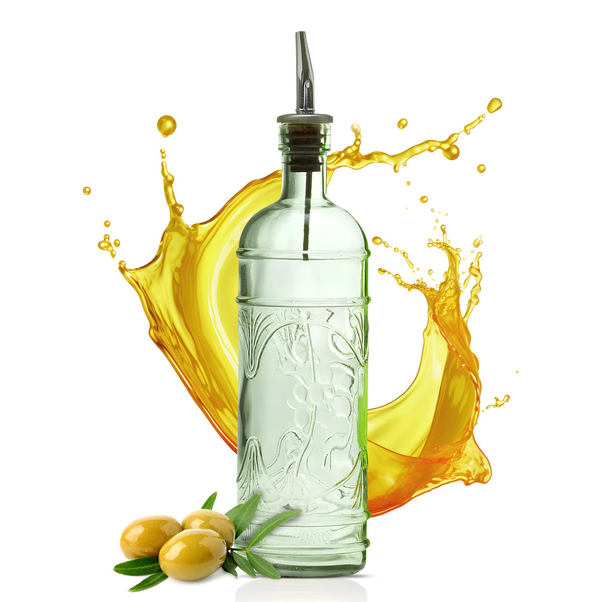 COURONNE CO. Olive Oil Dispenser Bottle with Pour Spouts, Vintage Green