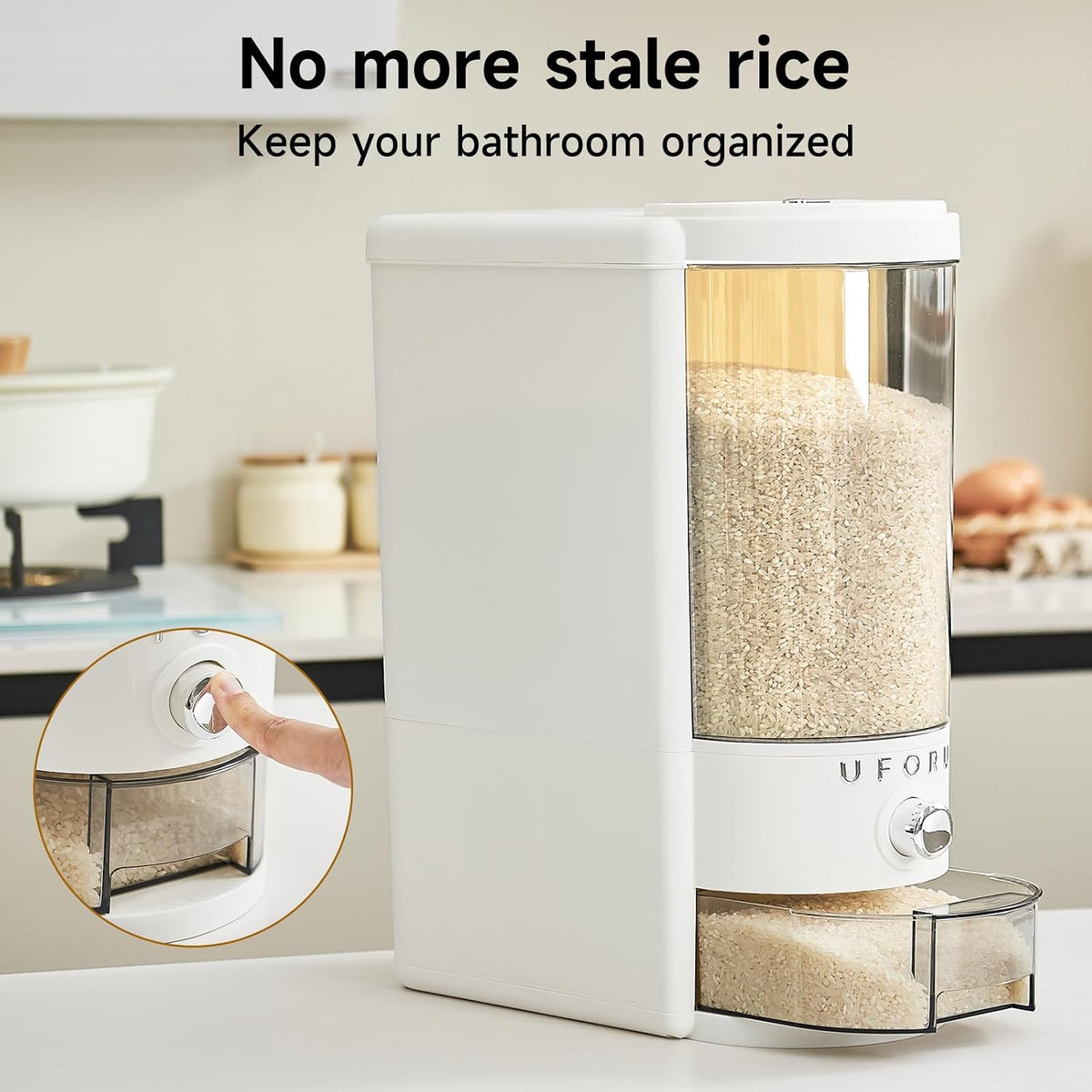 UFORU Rice Dispenser,23 LB Airtight Rice Storage Container with Date Dial
