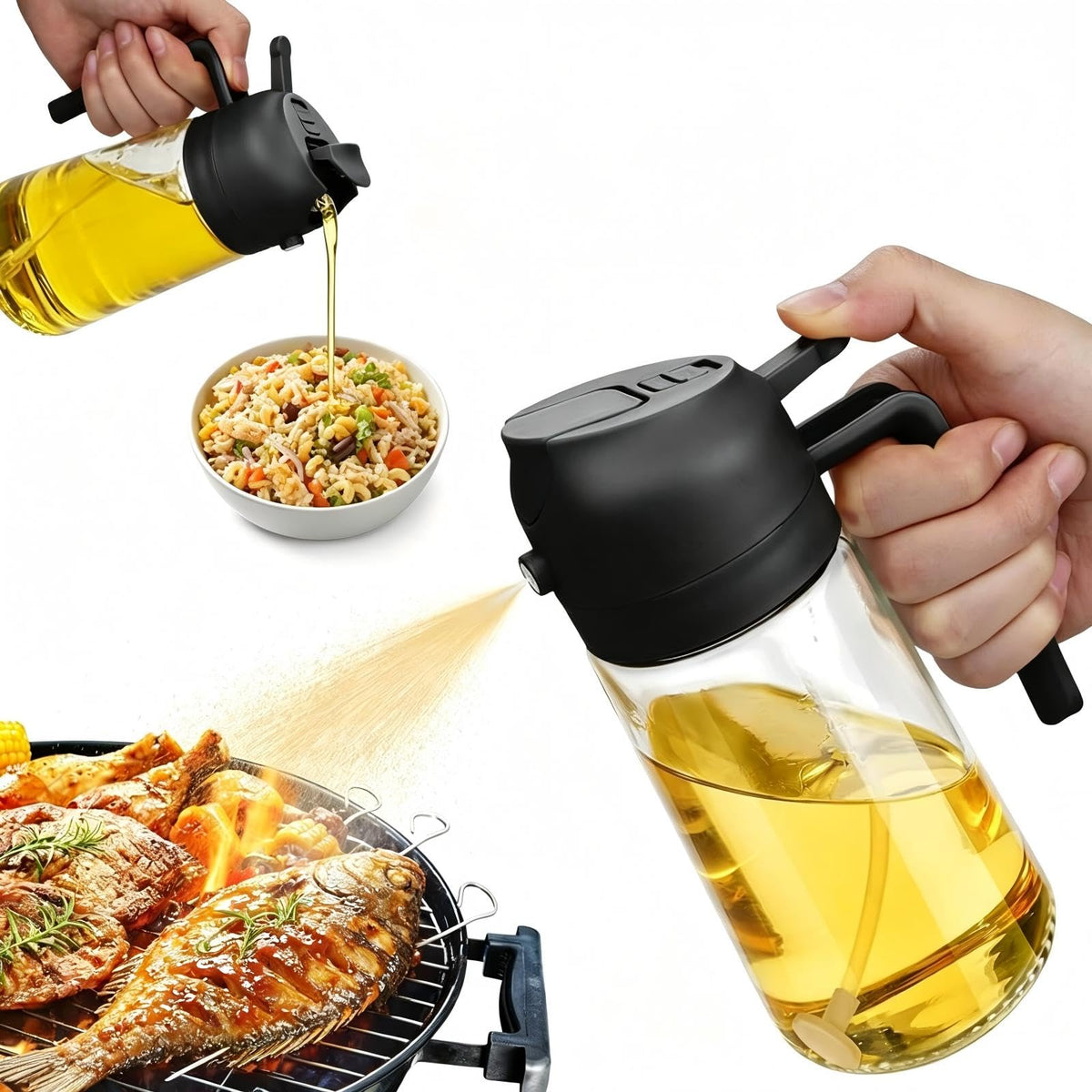2 in 1 Olive Oil Spray for Cooking, 470ml/16oz Oil Dispenser for Kitchen and Home, Olive Oil Dispenser Bottle for Air Fryer, Salad, BBQ (Green)