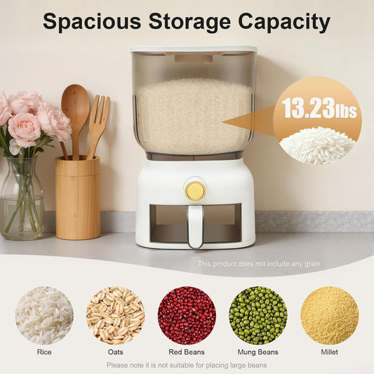 Rice Dispenser, Large Grain Container Storage with Lid Measuring Cylinder Household Cereal Dispenser Bucket, Kitchen Organizer for Rice, Beans, Grains, Cereal Dry Food