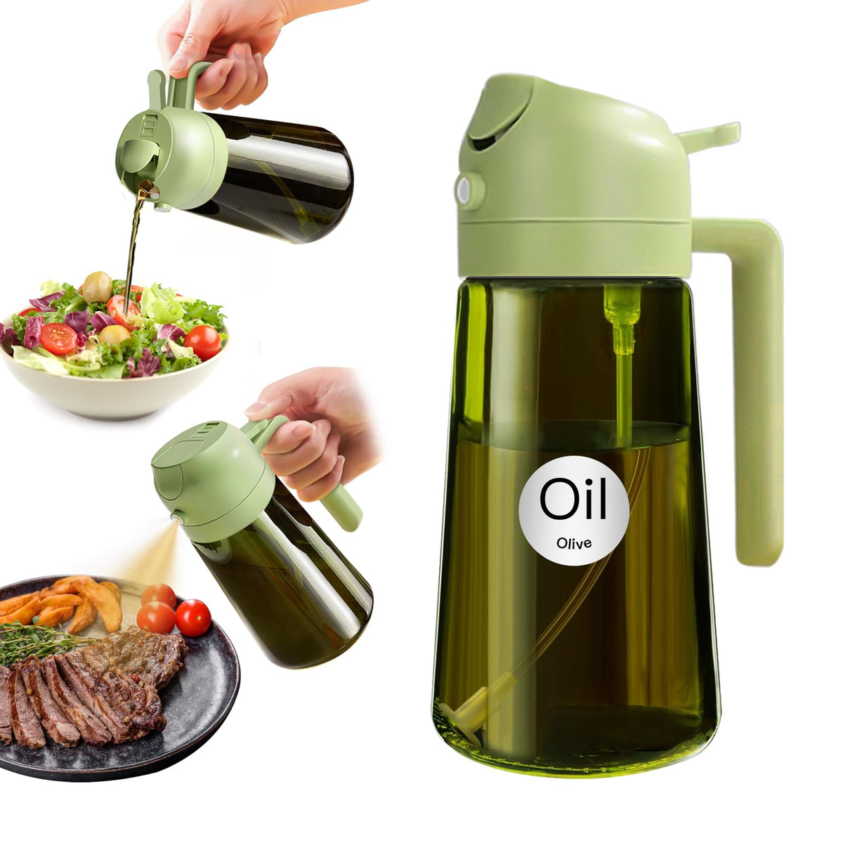 YARRAMATE 16 oz Dark Glass Olive Oil Sprayer & Dispenser, 2-in-1, Black